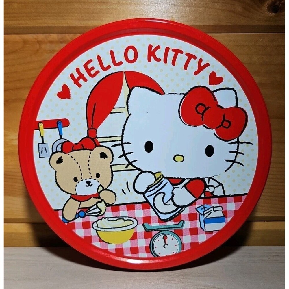 Sanrio Hello Kitty Baking with Teddy Bear Cookie Tin EMPTY Red And White